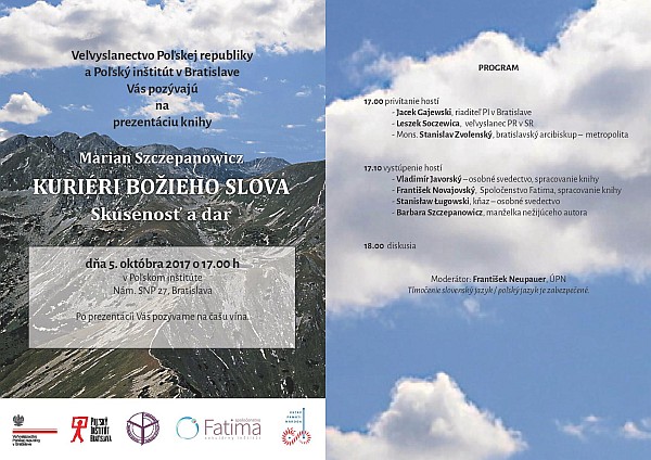 Pozvánka na prezentáciu knihy Kurieri Bozieho slova v Bratislave